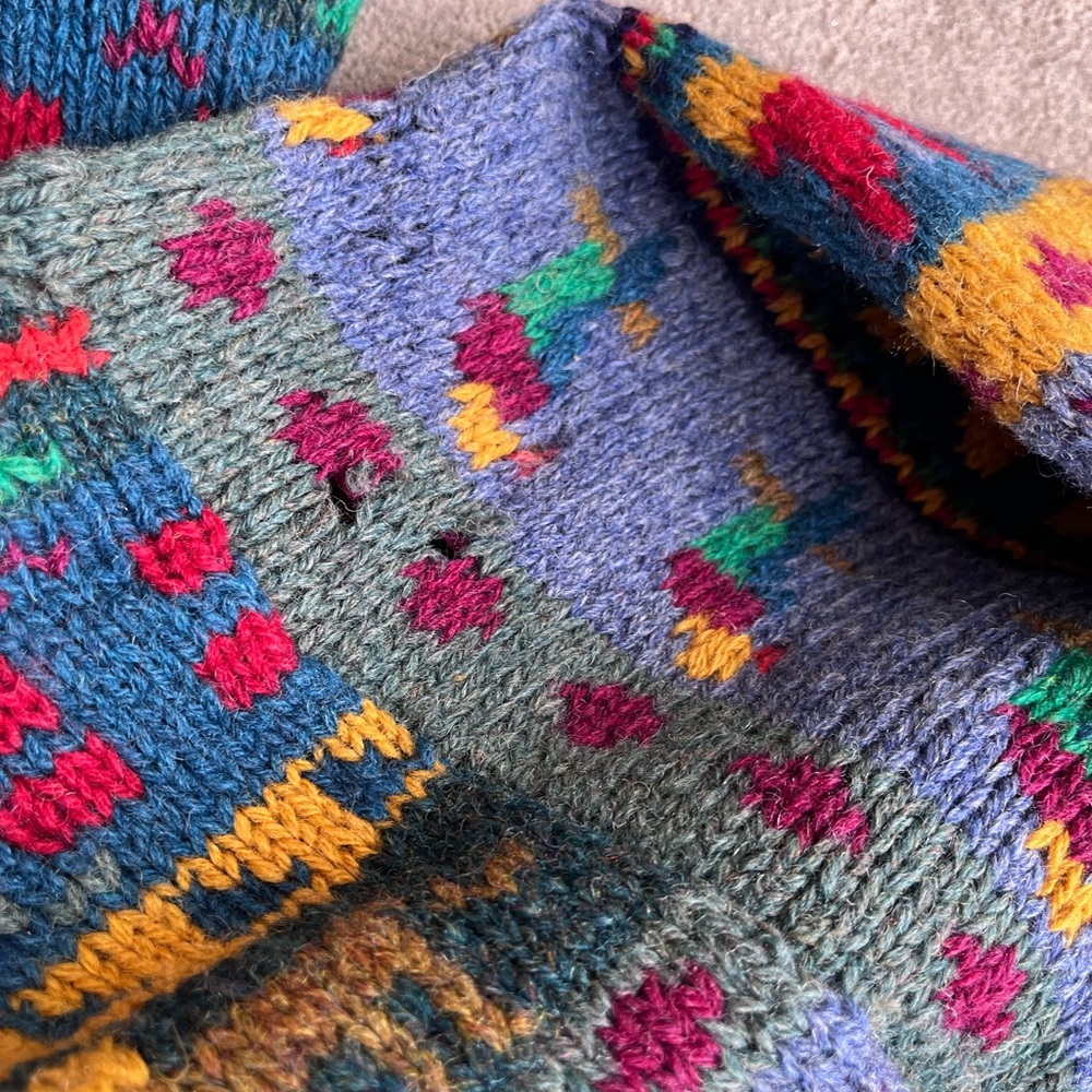 Vintage 90s LLbean wool chunky knit animal bird elephant cardigan sweater retro - Picture 4 of 9